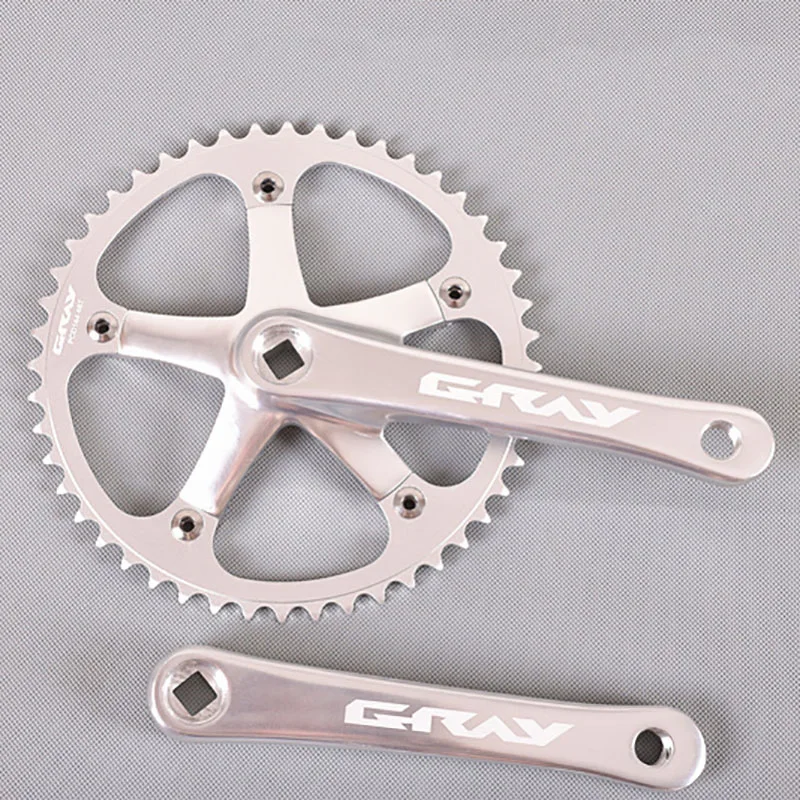 Gray Fixed Gear Sprocket Wheel Silver 48T Racing Chainwheel Square Hole 165mm Aluminum Alloy Crankset Fit Single Speed Bike