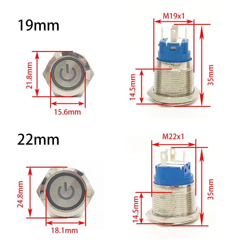 Push Button Start Stop Power Switch Metal LED Light 5 12 220 V MM Without Fixation Backlit Connected Electrical Outlets On Off