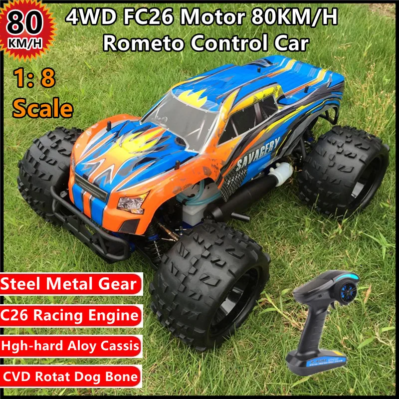 80KM/H Fuel Drive 4WD RC Car CVD Rotating Dog Bone Hydraulic Shock Absorber FC26 Motor Alloy Chassis Remote Control Racing Car