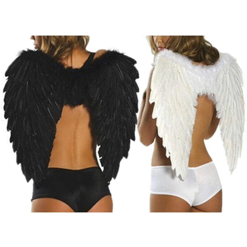 Asas De Anjo Branco Preto Asas De Pena Palco Show Halloween Asa Traje Foto Prop Cosplay Festa De Casamento Decoração Presente De Aniversário