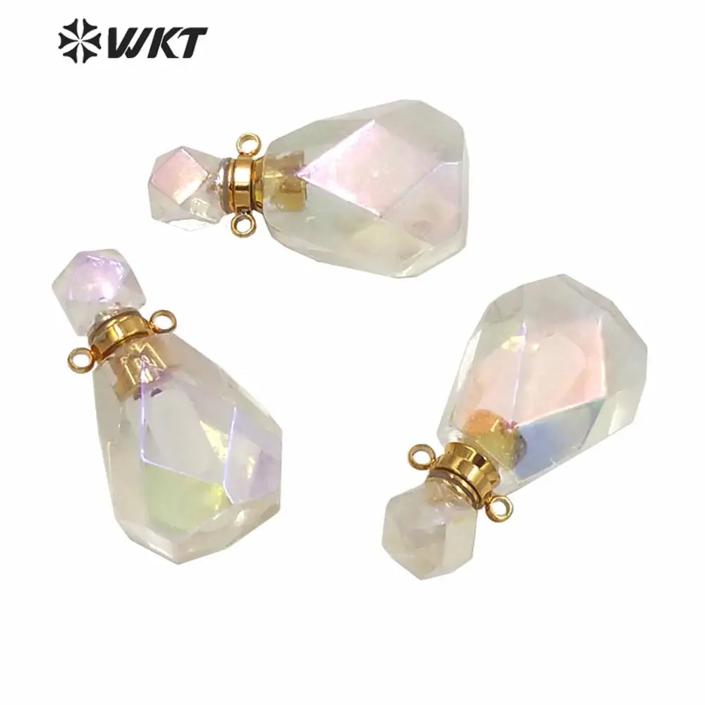 

WT-P1593 Luxury Essential Oil Stone Bottle Special Women Jewelry Pendant Water Drop Faceted Aura Quartz Perfume Bottle Pendant