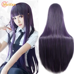 MEIFAN-pelucas de Cosplay de Anime, 100cm de largo, liso, sintético, resistente al calor, pelo Natural púrpura y negro, peluca para fiesta de disfraces