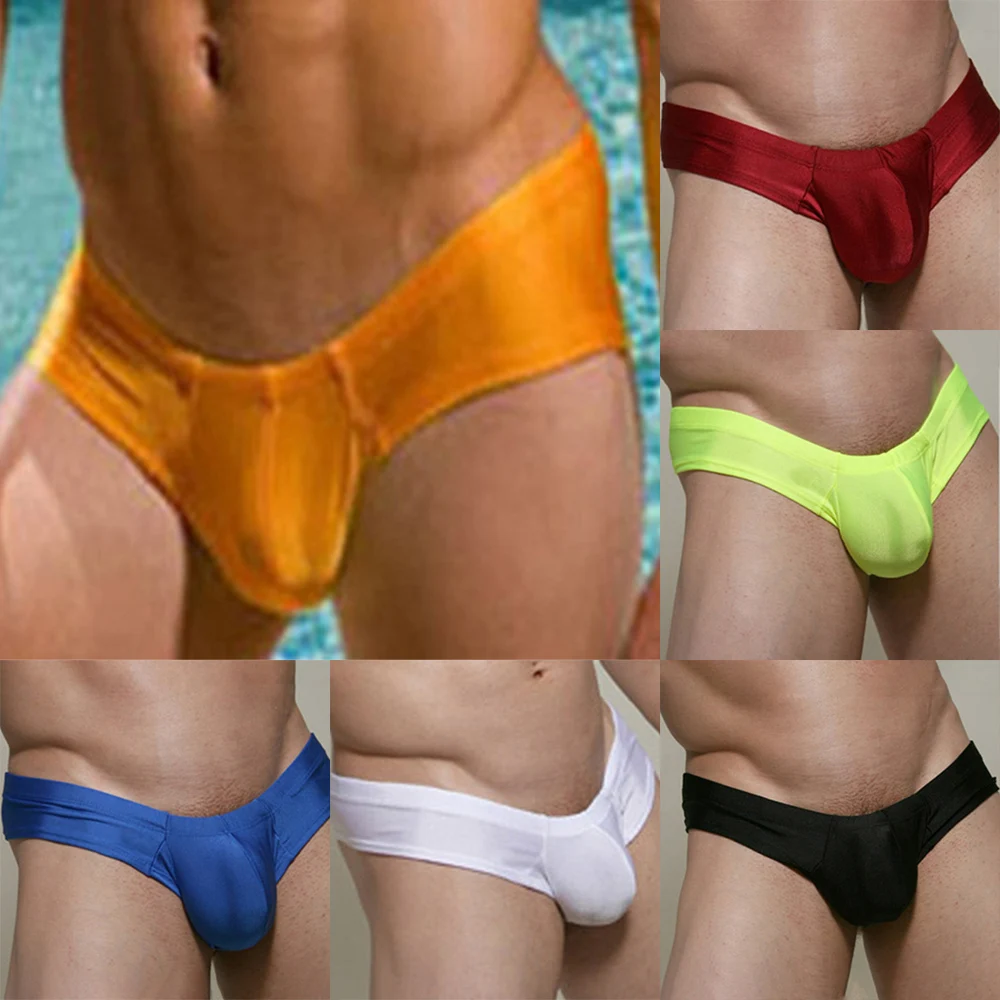 Men\'s Sexy Swimwear Low Waist Swim Briefs Bikini Swimsuits Thong Tangas Fashion Solid Color Men Underwear Breathable Brief