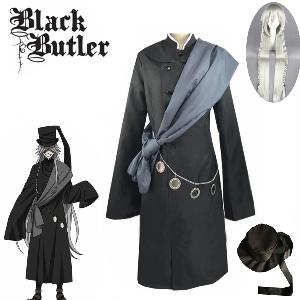 

Black Butler Kuroshitsuji Undertaker Cosplay Costume Halloween Party Costumes Custom Made Full Set Hat Chain and Wig