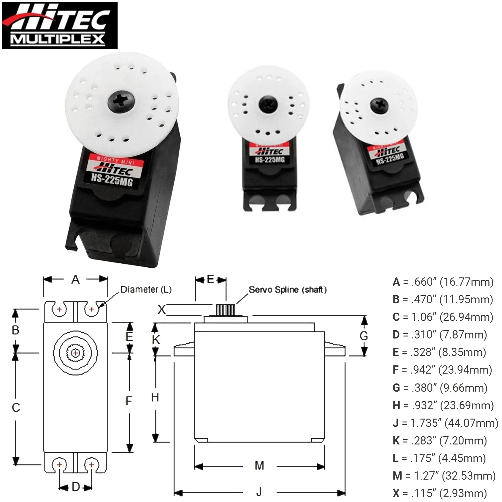 Hitec HS-225MG HS225MG 4.8V-6.0V High Torque Mighty Mini Metal Gear BB Servo