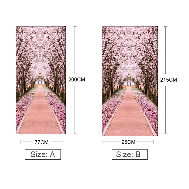Pink Cherry Tree Path Wall Paper Door Sticker For Living Room Bedroom PVC Self-adhesive Waterproof Door Decor Mural 3D Decals