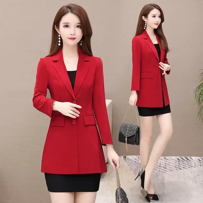 2024 New Spring Autumn Female Blazer Jacket Black Red Office Ladies Long-sleeved Suit Coat Plus size 7XL Elegant Slim Outwear