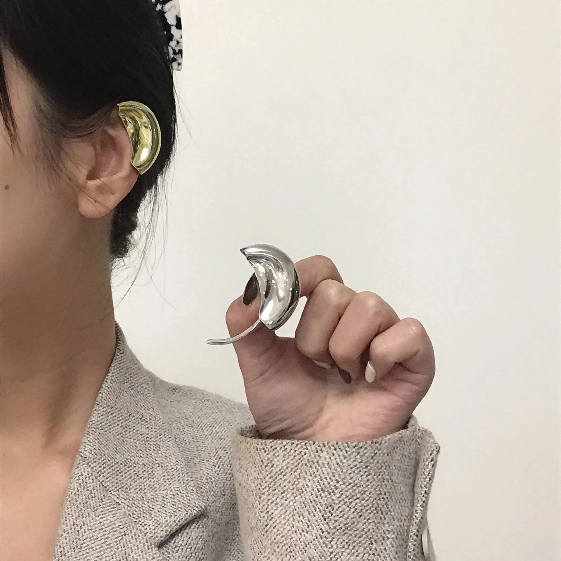 2021 1PCS Fashion Punk Geometric Irregular Metal Ear Cuff Clip Earrings for Women Vintage Gold Silver Color Earrings Jewelry