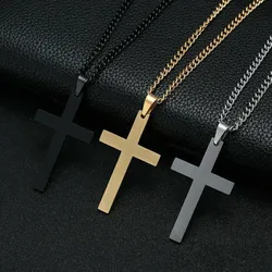 Fashion Classic Simple Cross Pendant Necklace For Women Men Stainless Steel Link Chain Charm Necklace Punk Hip Hop Jewelry Gift