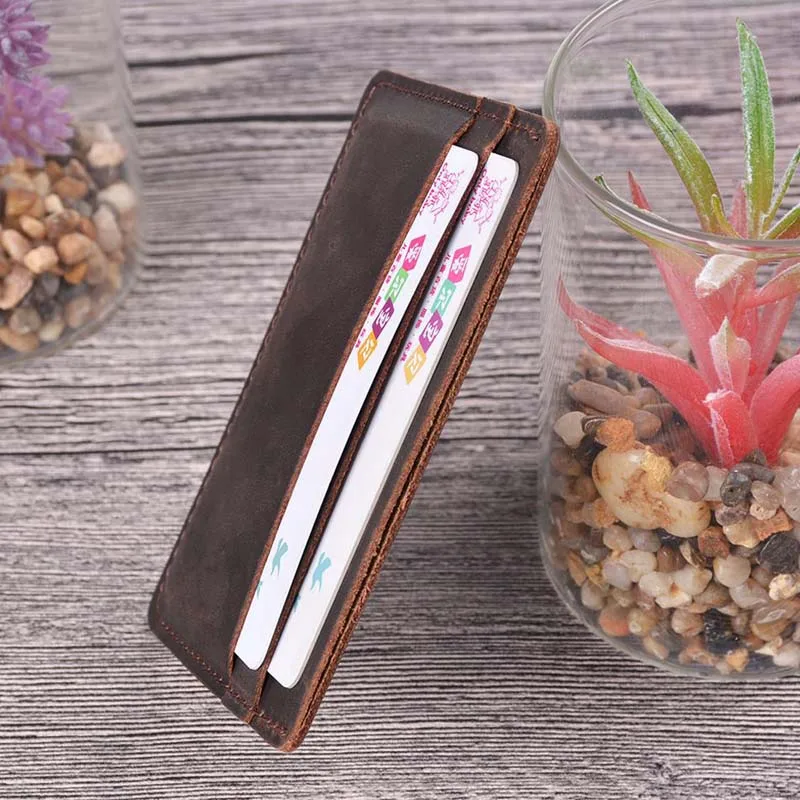 New Simple Credit Card Wallets Men Genuine Leather Women Slim ID Card Holder Crazy Horse Leather Bus Card Case Mini Purses Money