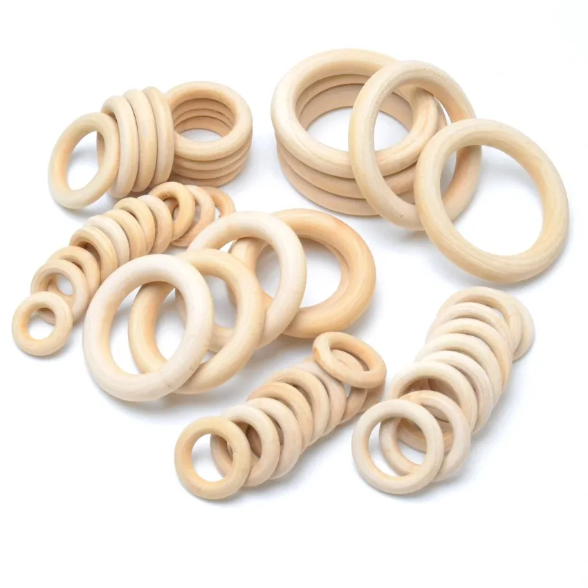 Natural Wood Circle DIY Crafts Embellishment For Wooden Ring BeadsChildren Kids Teething Wooden Ornaments Pick Size 15-70mm