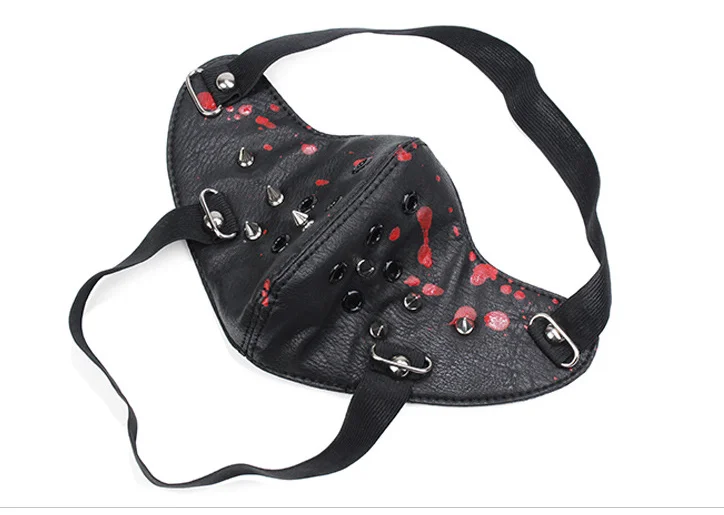 Punk Black Pu Lederen Maskers Nieuwe Party Cool Fashion Motorfiets Rock Face Spikes Hiphop Halloween Cosplay Maskers