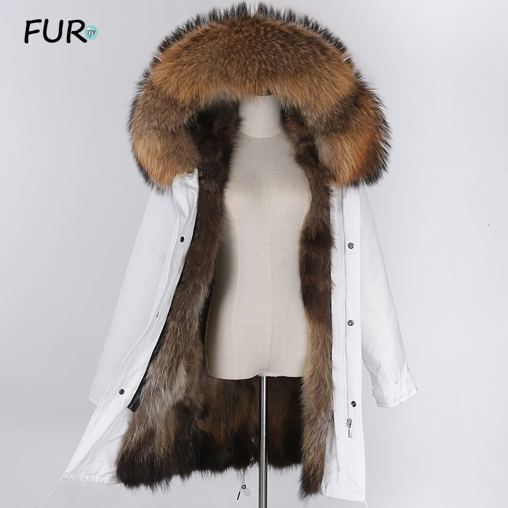 

Real Fur Coat Winter Jacket Women Natural Raccoon Fur Collar Fox Fur Liner warm Waterproof Parka thick streetwear outwear