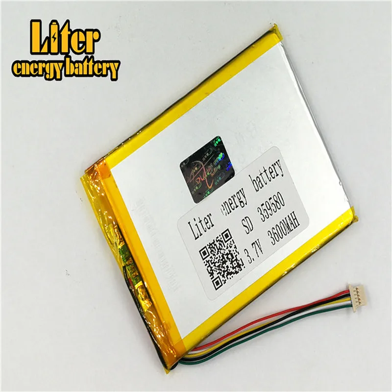 1.0 MILÍMETROS conector 5pin 359580 alta qualidade Recarregável LiPo 3.7v 3600mAh bateria de polímero de íons de lítio Tablet PC