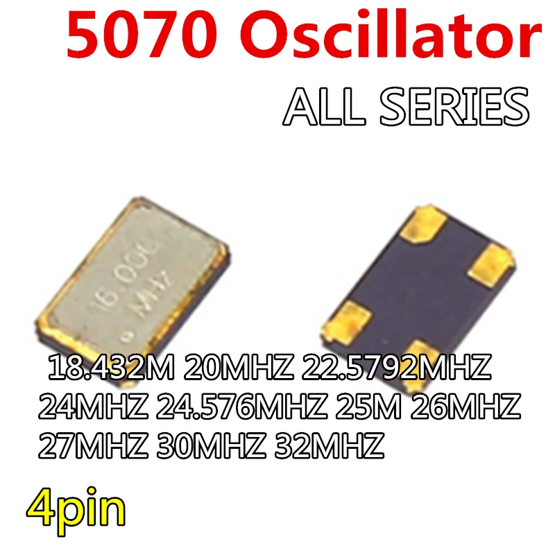 Cristaloscillador OSC 5070, oscilador de 4 pines, 5x7mm, 18.432M, 20MHZ, 22,5792 MHZ, 24MHZ, 24.576MHZ, 25M, 26MHZ, 27MHZ, 30MHZ, 32MHZ, 5 unidades