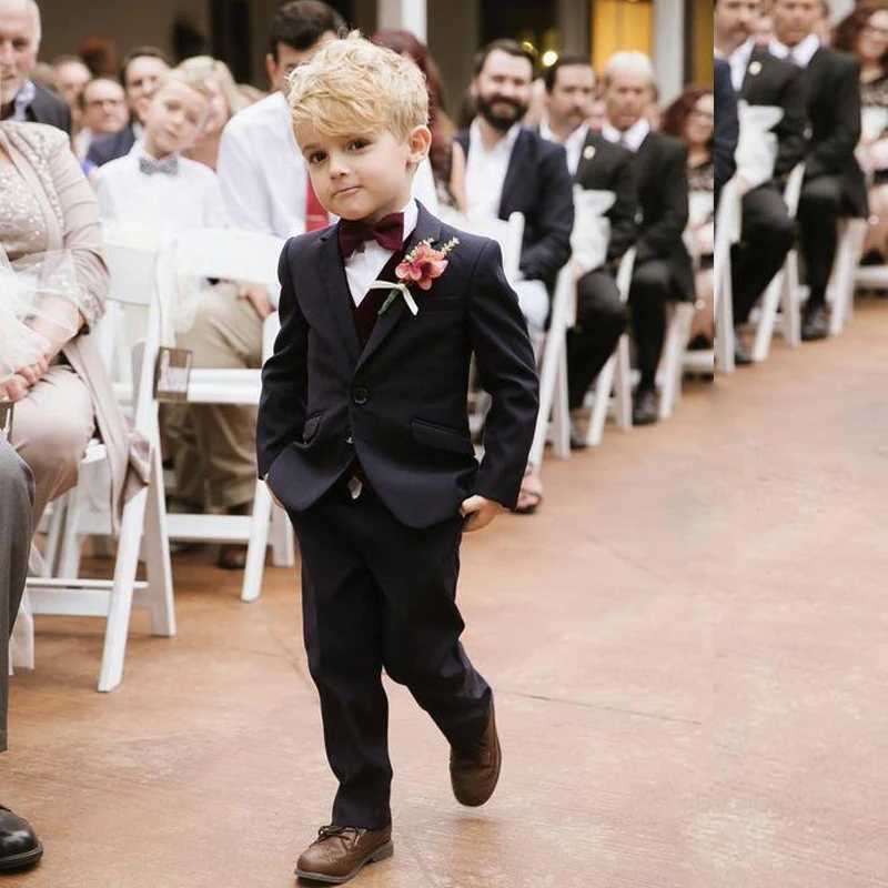 De los niños traje de niño trajes muesca solapa Negro Chico/anillo trajes de fiesta de bodas 2 piezas abrigo + pantalón