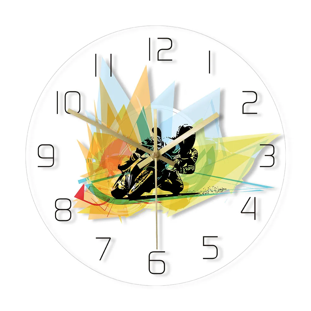 Extreme Race Motorcycle Wall Art Hanging Timepiece Clock Wall Watch Modern Silent Wall Clock Garage Decor Rider Racing Gift