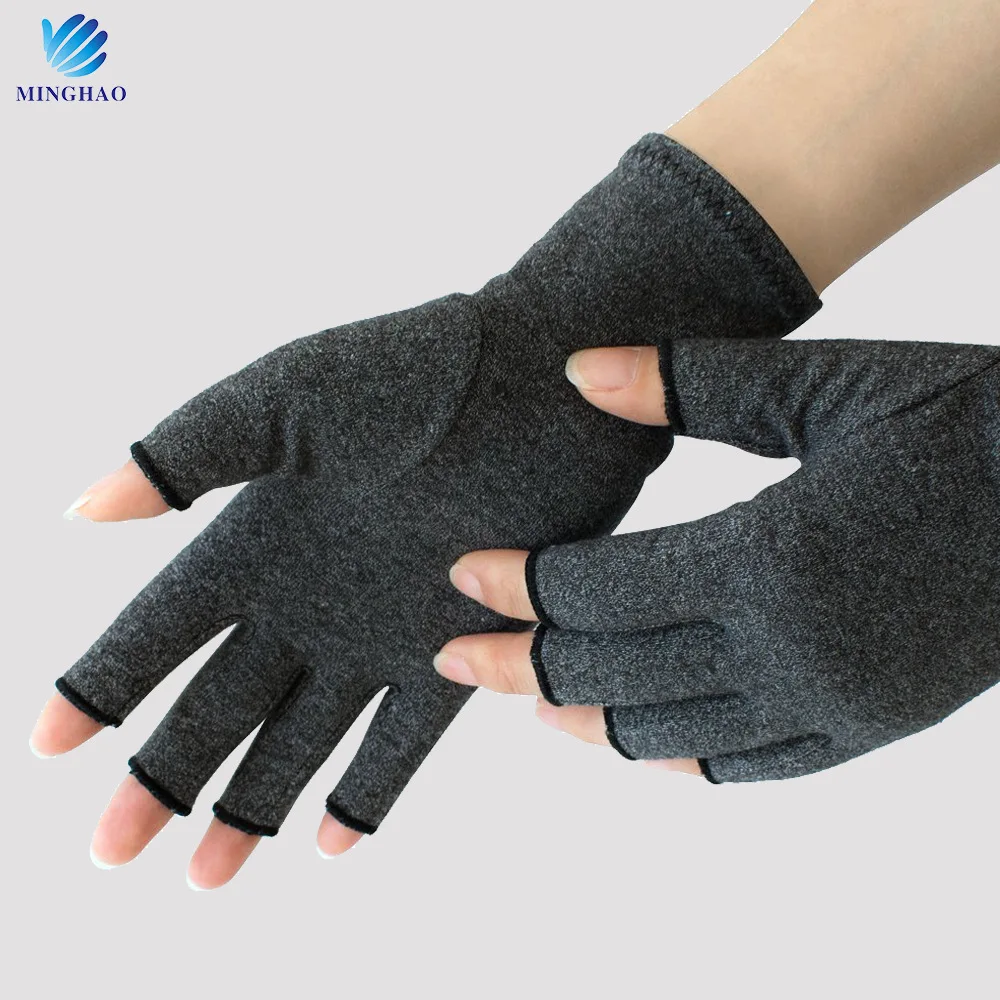 Health Care Gloves Fingerless High Elasticity Breathable Rehabilitation Anti-Edema Hemp Gray Half- Finger Gloves