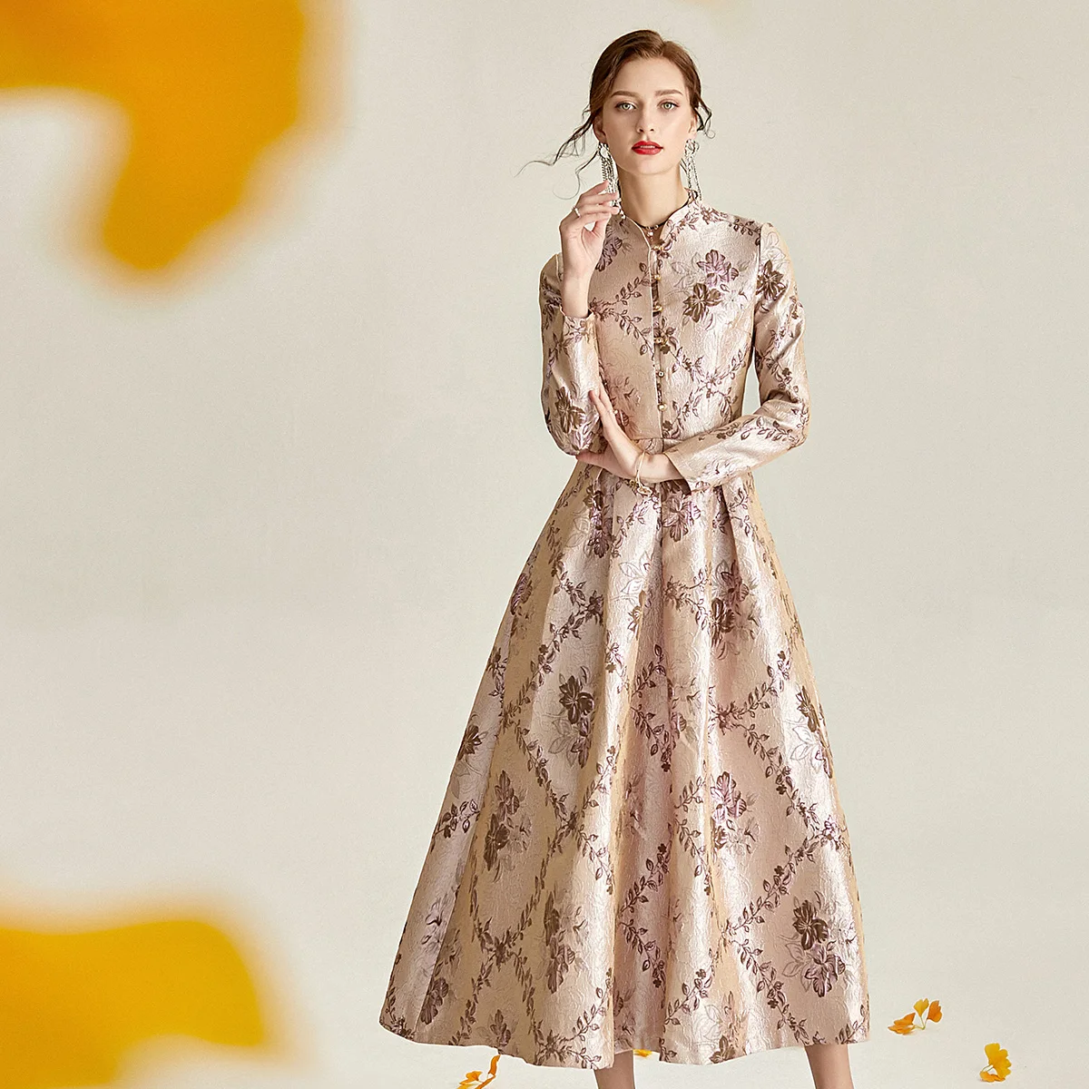 2020 Vintage Spring Jacquard Printed Long Dress Mandarin Collar Ankle-Length Ball Gown Party Maxi Dress Runway1211 - AliExpress 200000345 2020 Vintage Spring Jacquard Printed Long Dress Mandarin Collar Ankle-Length Ball Gown Party Maxi Dress Runway1211 - AliExpress 200000345
