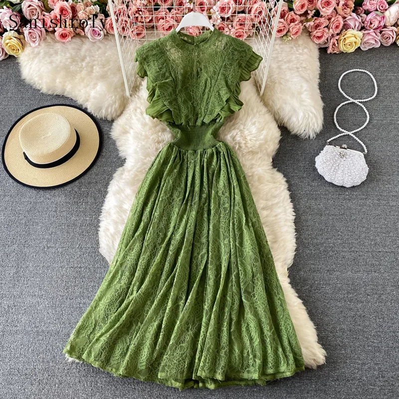 

Элегантное женское платье с кружевом и оборками, с высокой талией, длинное, для весны-осени 2025 года, для торжественных мероприятий, Vestidos