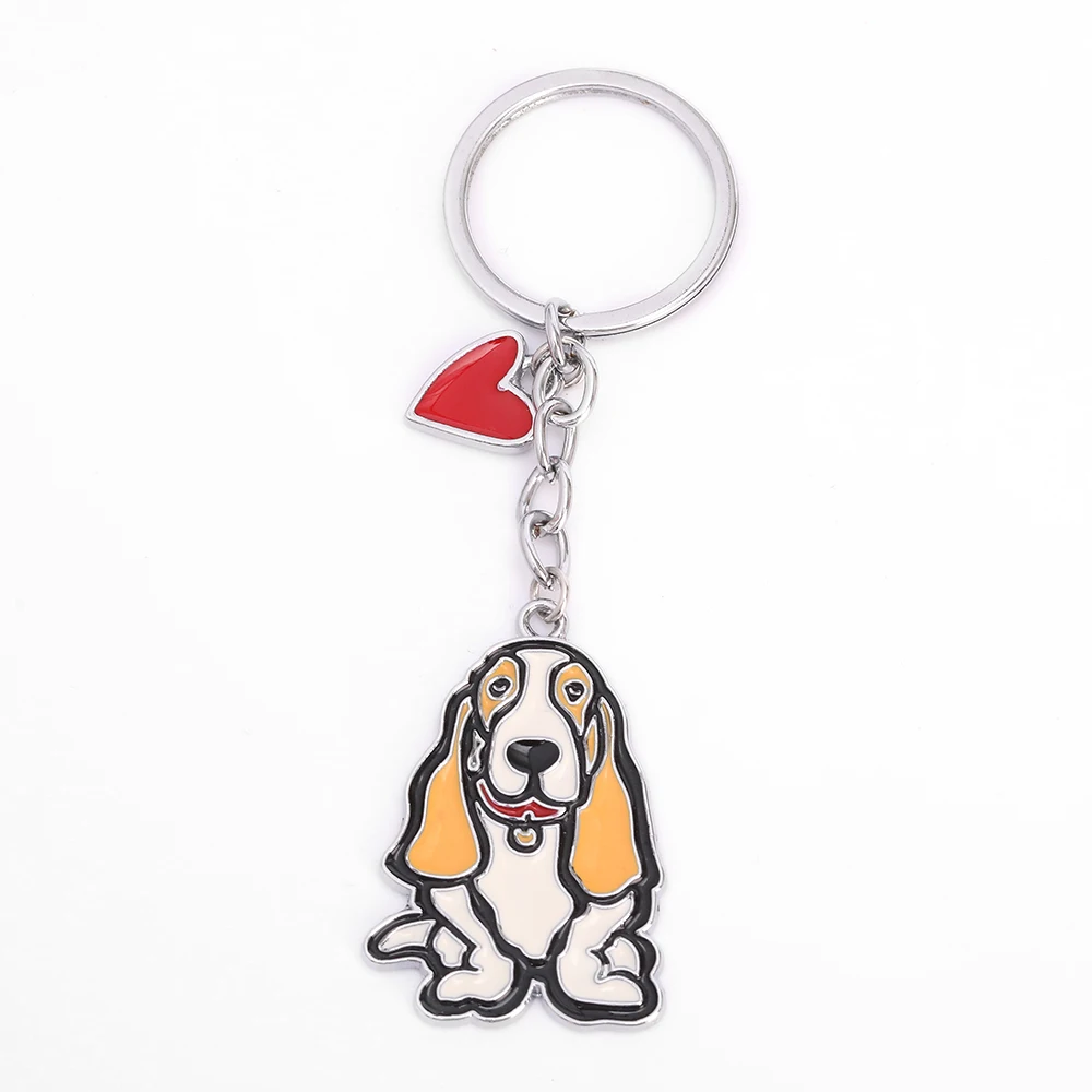 Jewelry Basset Hound terrier dog keychains Animal key ring pet dogs heart Tag key men gift Metal car Key Ring best friend gifts