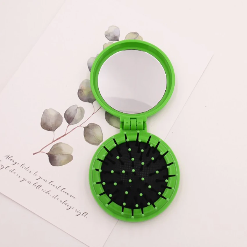 Peine plegable portátil de viaje, peine de masaje creativo con espejo, cepillo de pelo, maquillaje profesional, 1 unidad