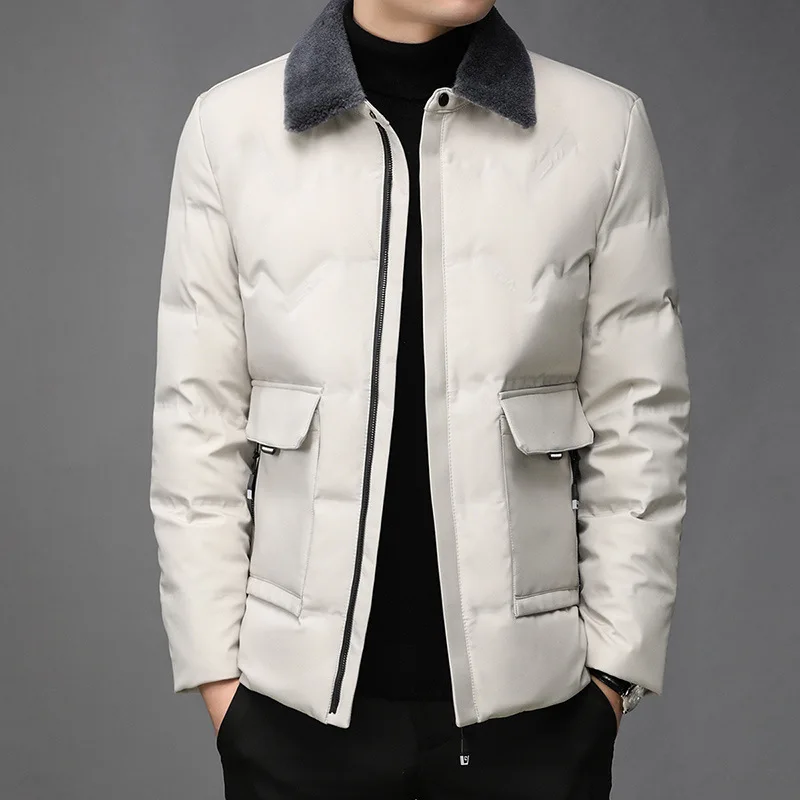 

Nice Down Coats Men White Duck Down Jacket Winter Warm Jacket Business Casual Mens Clothing Solid Color Down Coats Men Jacket