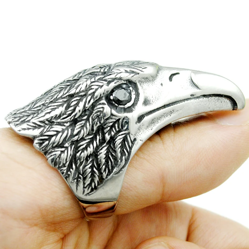 

AMUMIU New Fashion Eagle Head Rings For Men Women Stainless Steel Punk Rock HR318