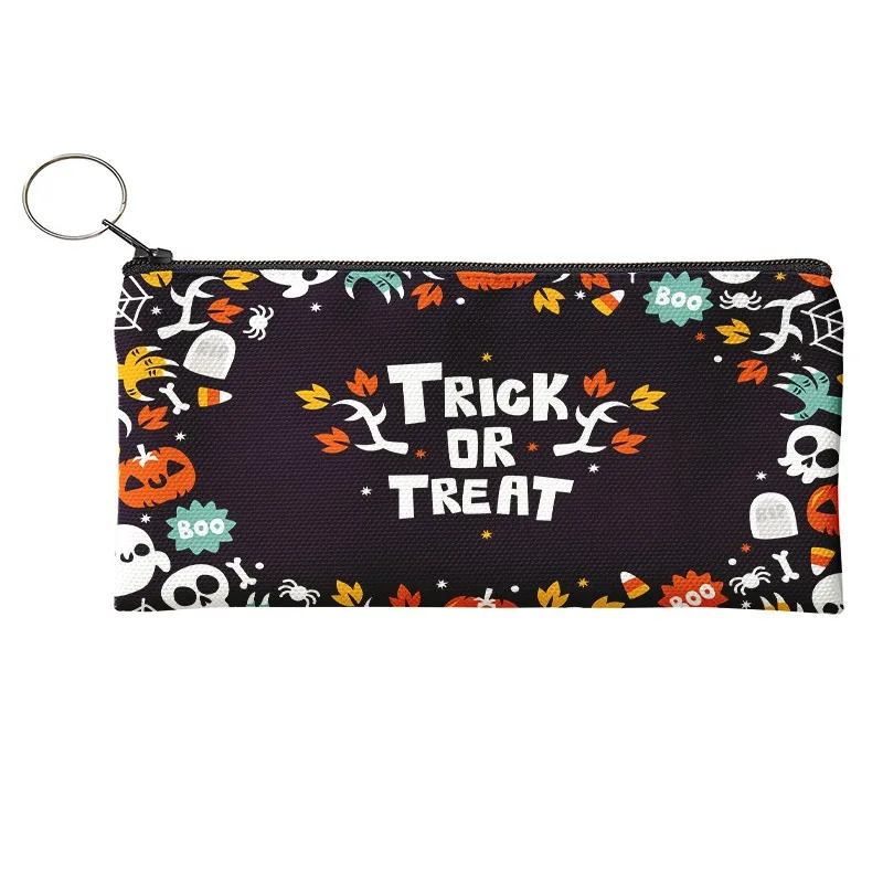 Halloween New 1pcs Mini Funny Pumpkin Ghost Hand Painting Coin Purse Women Fashion Printed  Lady Wallet Canvas Bag With A Zipper images - 6