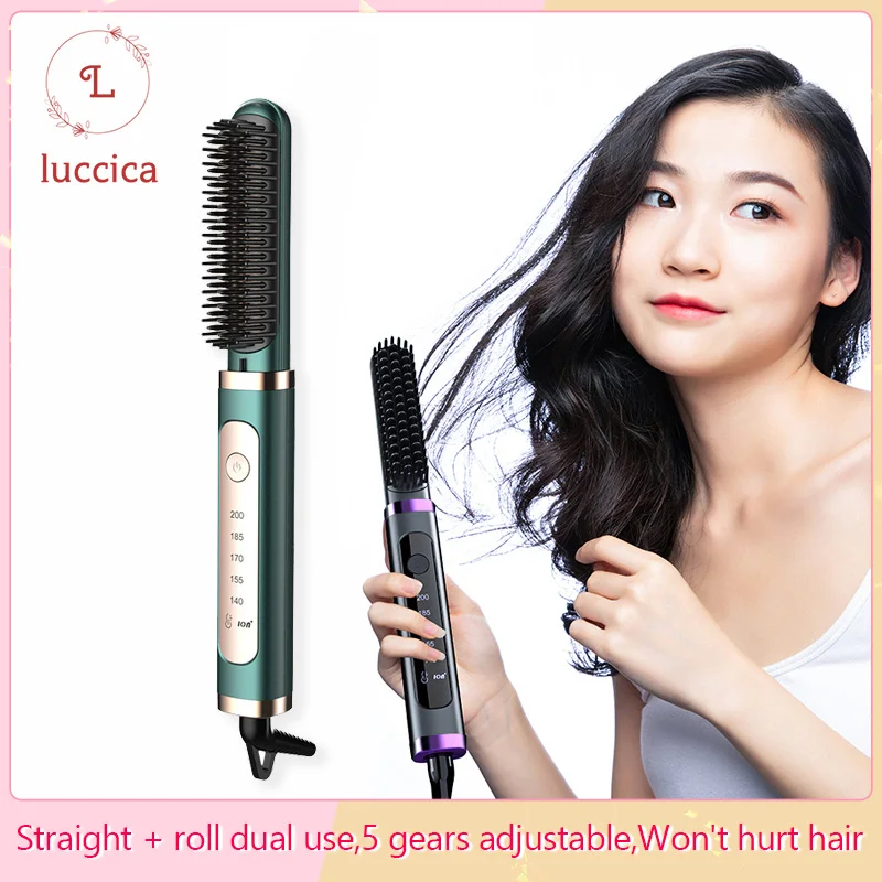 

Negative Ion Hair Straightening Brush Comb Electric Hot Comb Curling Straightener Brush Fast Heating Curler Hair Caring Tools