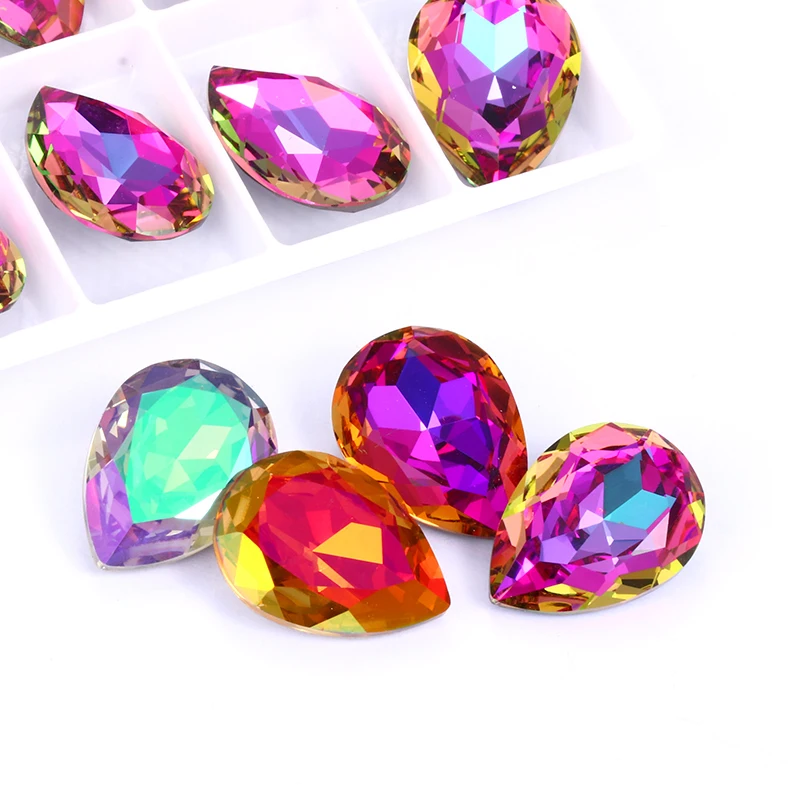 Bright Heliotrope Tear Drop K9 Glass Rhinestones Glass Crystal Pointback Rhinestones Glue on Garment Crafts Jewelry Accessories