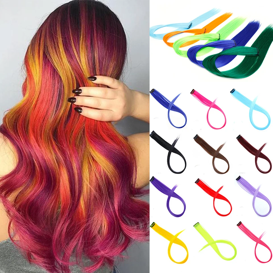 Lupu-Extensions de Cheveux Synthétiques Longs et Lisses de 22 Pouces, Faux Cheveux à réinitialisation, Ombré Rose, Violet, Jaune, Document Arc-en-Ciel, Degré de Chaleur