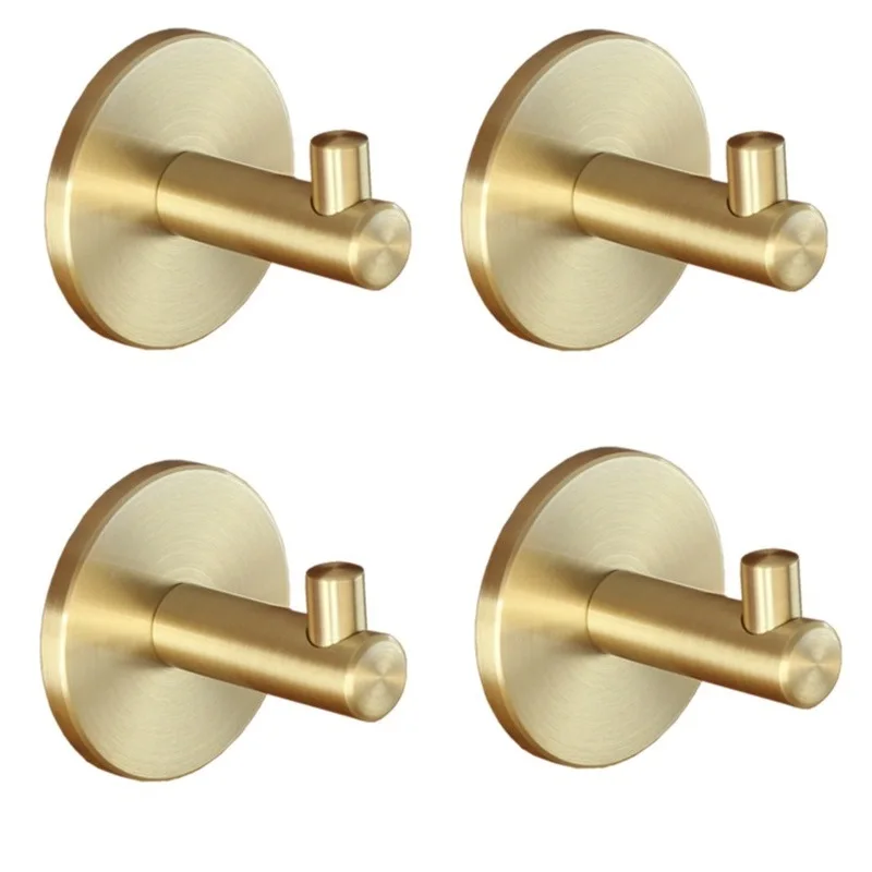 4PCS Solid Brass Brushed Gold Coat Hook Nordic Simple Clothes Hook Wall Hook For Kitchen, Bathroom, Living Room Black Robe Hook