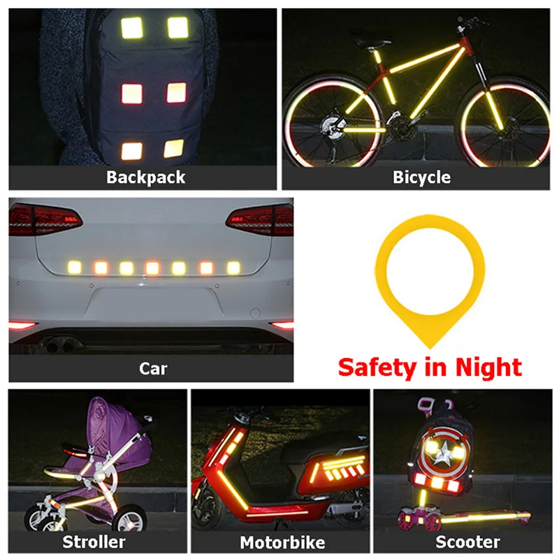 Bicycle Reflective Sticker Motorbike Scooter Night Warning Reflector Film Cycling Decal Tape Bike Stickers Accessories PA0144