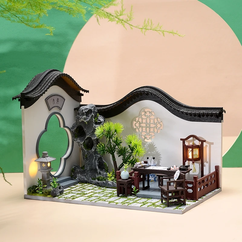 DIY Wooden Doll Houses Miniature Building Kits with Furniture Chinese Courtyard Casa Assembled Dollhouse for Adults Xmas Gifts