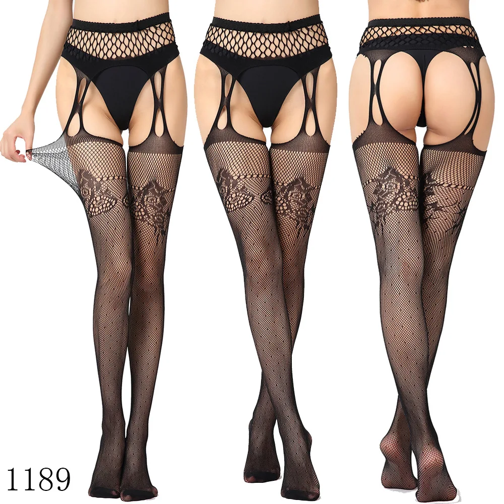 Sexy Lace Soft Top Thigh High Fishing Net Stockings Suspender Garter Belt Lingerie Women\'s Tights Pantyhose Floral Medias