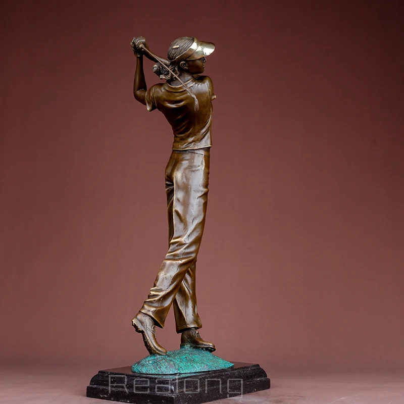 Imagem -05 - Feminino Golfista Bronze Escultura Bronze Jogador de Golfe Estátua Mulher Figurinhas Golfista Menina Jogando Golfe Arte Artesanato para Casa Decoração Presente