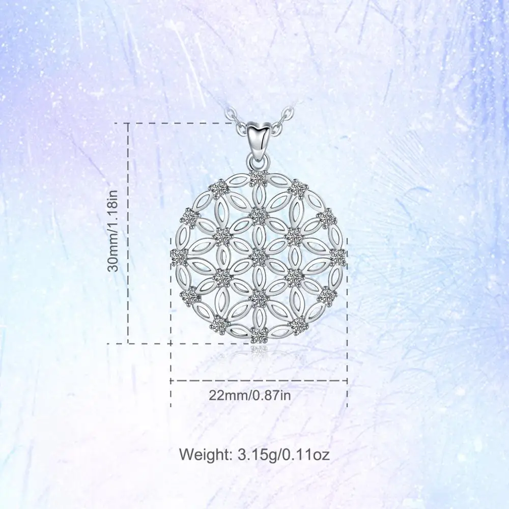 Eudora Sterling Silver Flower Of Life Pendant Necklace with Free Box Elegant Jewelry for Women Romantic Gift /Dropshpping D493