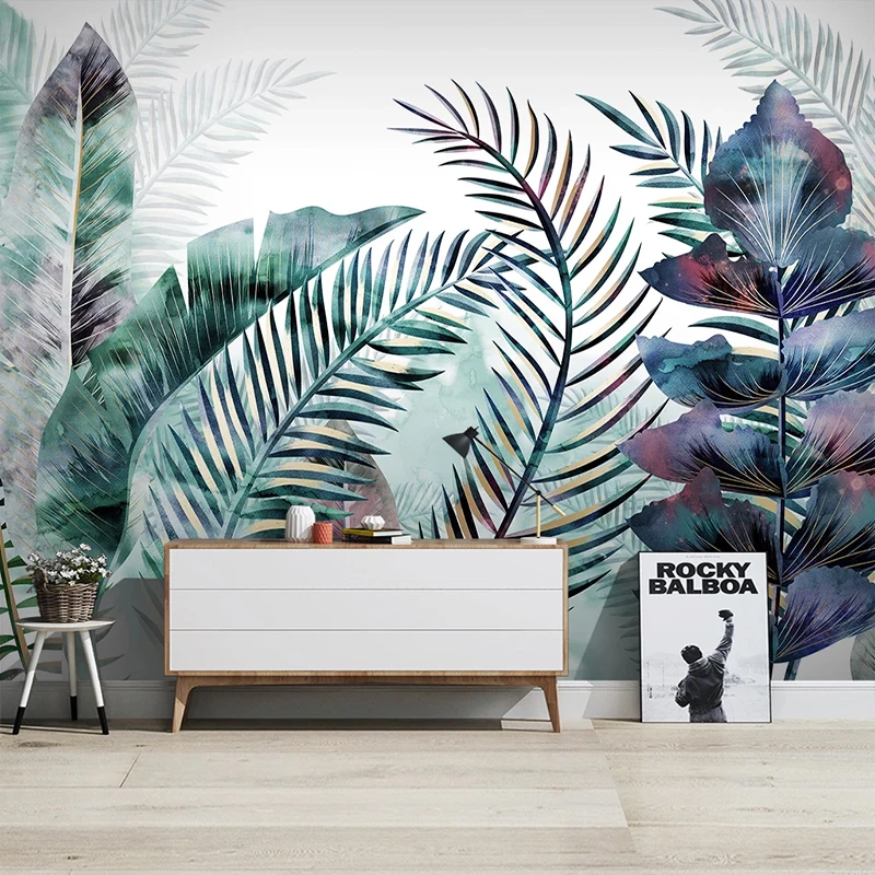 Custom 3D Hand Painted Tropical Plant Leaves Photo Mural Modern Living Room Sofa Bedroom TV Background Wall Papers Home Decor