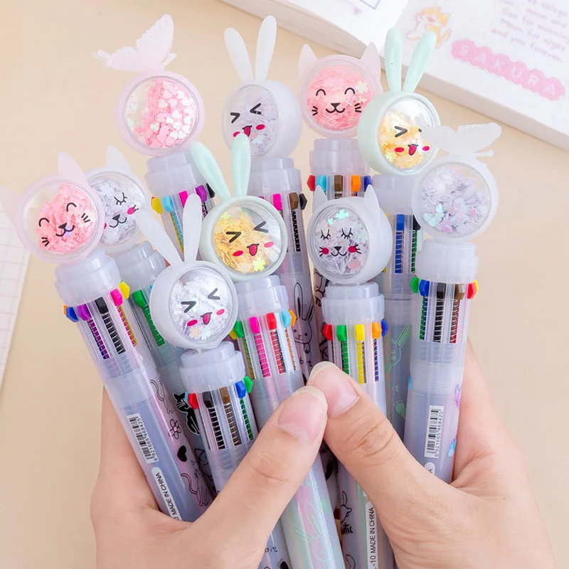 

20pcs Ten Color Pen Easter Bunny Butterfly Fawn Daisy Bal Ballpoint Pen Retractable Rollerball Pen Gift School Office Stationery