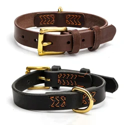 Suture Real Leather Dog Collar pet Puppy Collars Adjustable dog Neck Strap Comfortable Collar For Small Medium large big Dogs