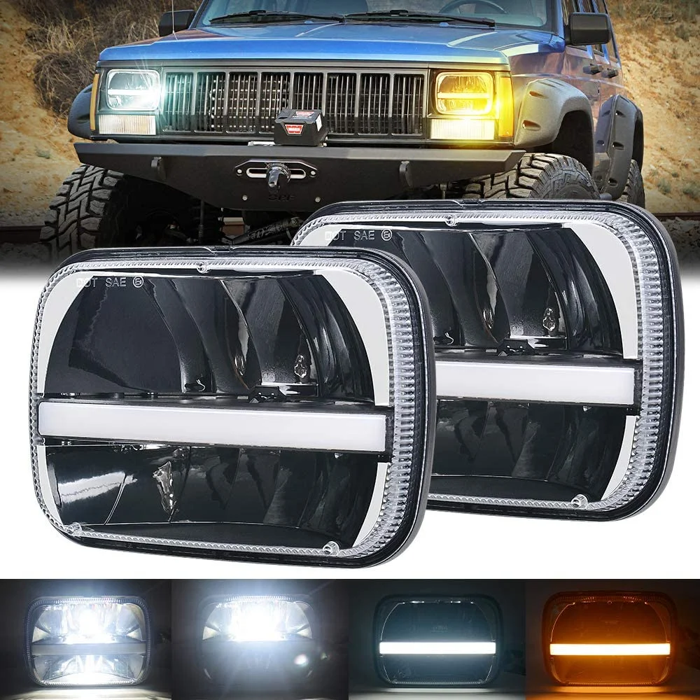 

Black 5x7" 7X6" Inch Square Led Headlight Retangular High/Low Beam Daytime Running Light For Jeep Cherokee XJ Wrangler truck 4X4