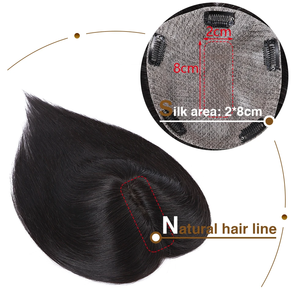 S-noilite Hair Toppers Human Hair 15x16cm PU+Breathable Net Silk Base Hair Cilp Natural Hair Wig 100% Human Hair 57g Hairpiece