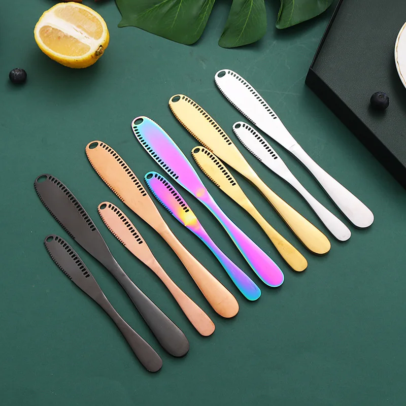 Cuchillo de mantequilla de acero inoxidable 430, herramienta perforada para mantequilla de queso, pan, mermelada, herramienta para hornear mantequilla