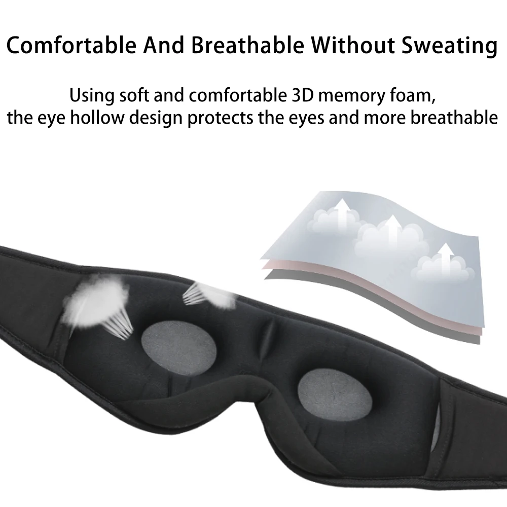 Aikswe bluetooth fones de ouvido assistem sono 3d máscara de olho sombreamento design portátil sem fio música fone de ouvido com microfone melhorar sleepers