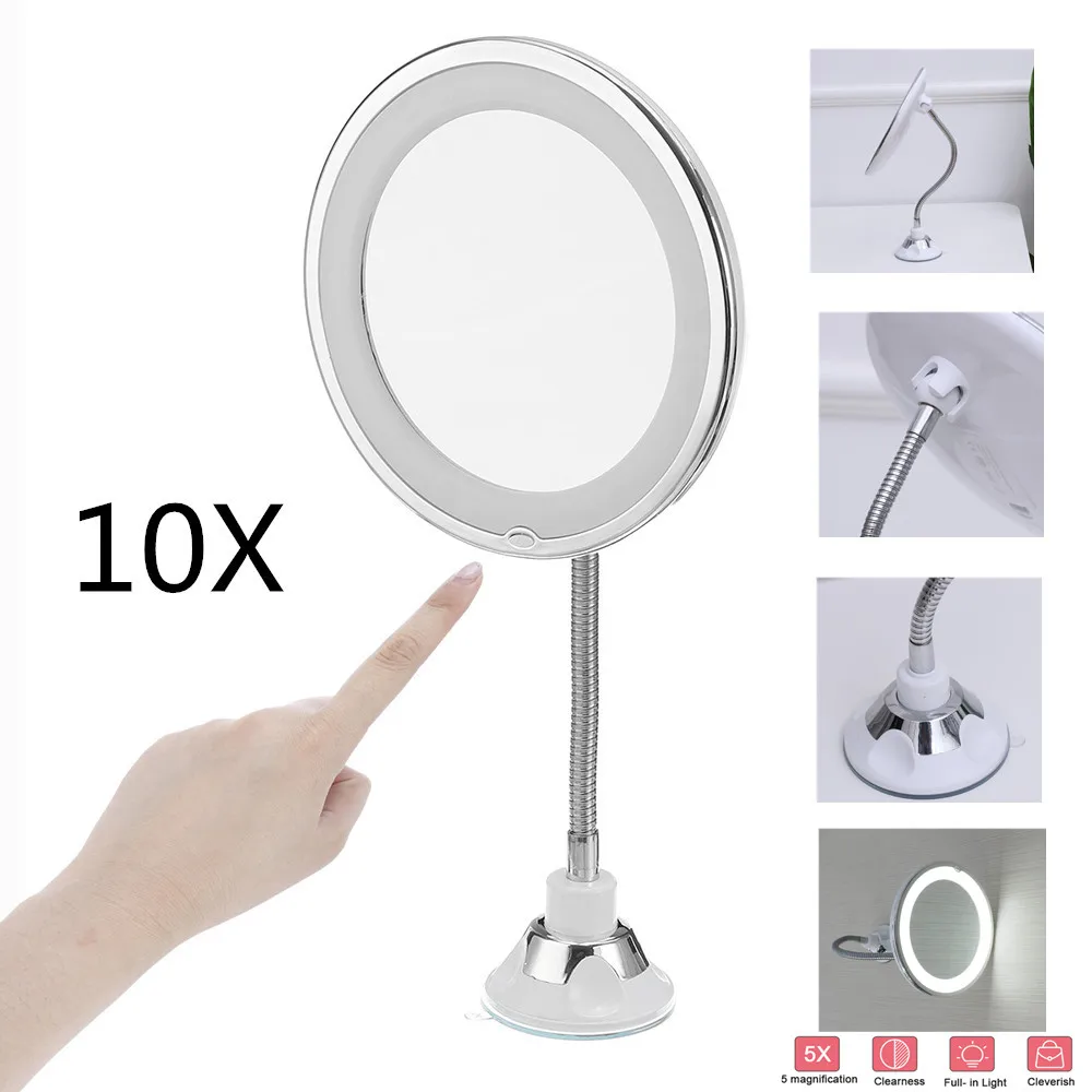 Flexible Makeup Mirror 10X LED Mirror Makeup Mirror with LED Light Vanity Mirror Magnifying Mirror Table LED Miroir Magnifying