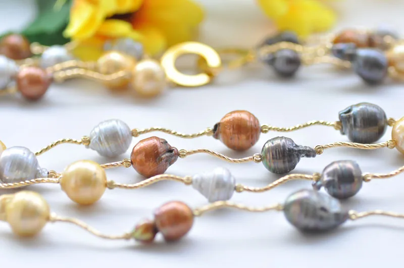 D0451 4Row 18mm Multicolor Baroque Keshi Pearl Necklace Bracelet Earring