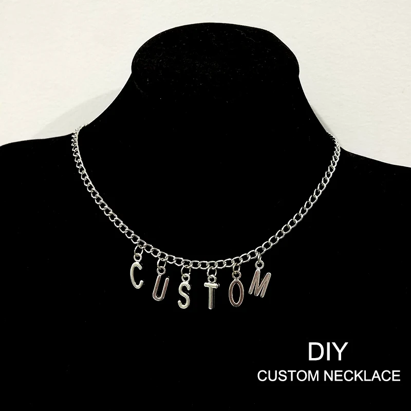 

DIY Custom Letter Name Necklace for Women Men Silver Color Chain Choker Collar Personalized Jewelery Gifts