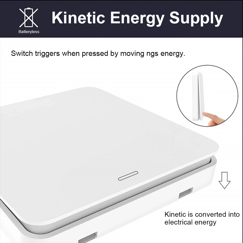 Wireless Switch Kinetic Self-Powered RF 433Mhz Light Switch No Battery Needed, No Wire, Remote Control up to 30m Easy to Install