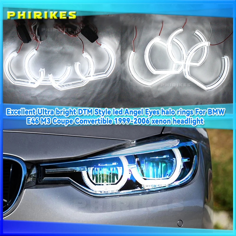 

Excellent Ultra bright DTM Style led Angel Eyes halo rings For BMW E46 M3 Coupe Convertible 1999-2006 xenon headlight